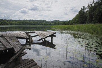 wooden bridge over lake