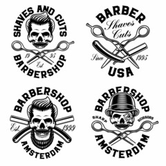 A set of black and white barbershop illustrations, these designs can be used as logos or shirt prints