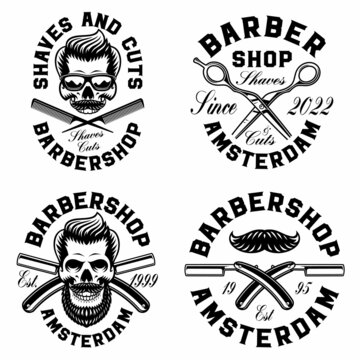 Vintage barbershop badges, these designs can be used as logos or t-shirt prints 