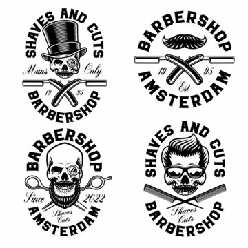 A set of black and white barbershop logo or t-shirt pints