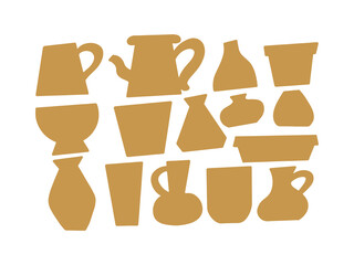 Collection of Clay Pottery Vase Doodle Silhouette Illustration