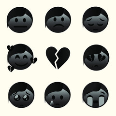 sad boys emoji. emo kid icon set.