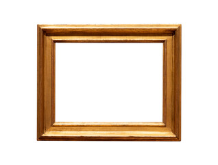 Vintage golden wood frame isolated on white background