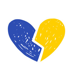 Ukrainian broken heart flag hand drawn vector sketch isolated on white. Stop war symbol