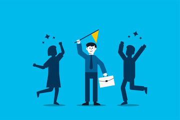 Business Leadership Ideas. business people standing with flags in front of people