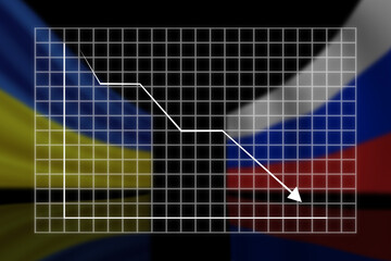 graph of the fall against the background of the flags of Ukraine and Russia .