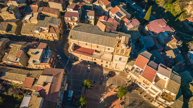 Aerial View of Aidone City Centre, Enna, Sicily, Italy, Europe