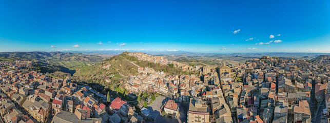 Aerial View of Aidone with the Mount Etna in the Background, Enna, Sicily, Italy, Europe