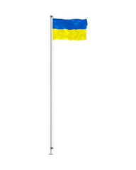 Flag of Ukraine isolated on white background vector illustration. Waving Ukrainian flag on metal pole
