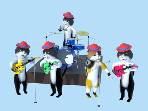 楽器を弾く猫たち・グループサウンズ
