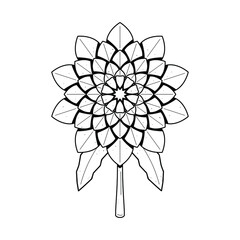 Abstract Hand Drawn Flower Plant Dahlia Botanic Floral Nature Bloom Doodle Concept Vector Design Outline Style On White Background Isolated