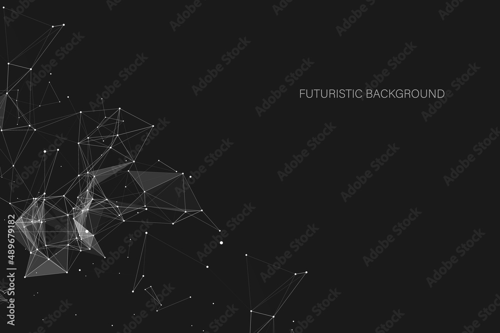 Poster Abstract Polygonal Data Geometric Streaming Node Communication Transfer Vector. Wireframe Lines Dots Element Structure Copy Space for Infographic, Brochure, Presentation Illustration.