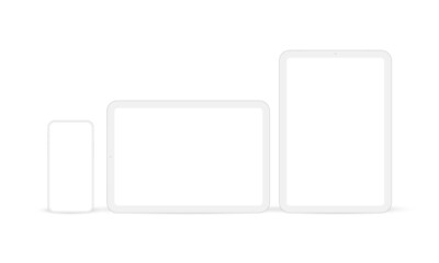 Clay Phone with Tablet Horizontal and Vertical Mockup, Isolated on White Background. Vector Illustration