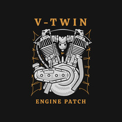 Motorcycle engine patch model or type design. vector illustration