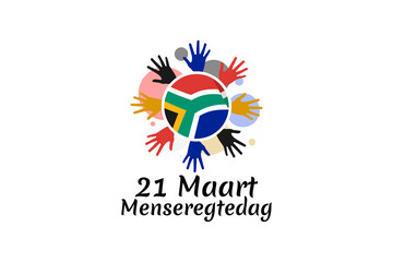 Translation: March 21.Human rights Day. Human rights day (Menseregtedag) National day of South Africa Vector illustration. Suitable for greeting card, poster and banner.