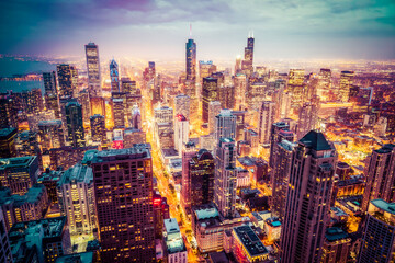  beautiful downtown Chicago skyline at night