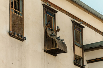 Exterior old window of Syrian old house in ancient city of Damascus (Syrian Arab Republic)