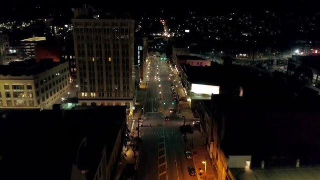 Scranton at Night, Pennsylvania, City Lights, Downtown, Aerial Flying
