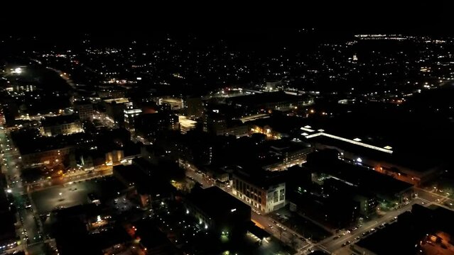 Scranton at Night, Pennsylvania, Aerial Flying, City Lights, Downtown