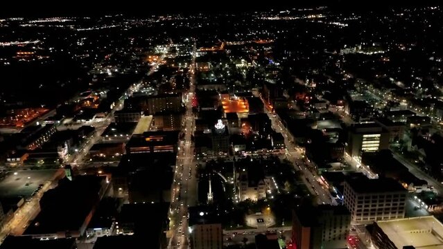 Scranton at Night, Pennsylvania, Downtown, City Lights, Aerial Flying