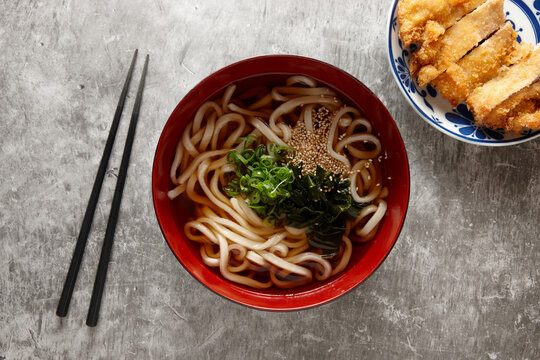 Katsu soy noodles in bowl