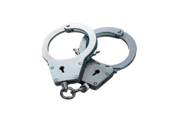 Metal handcuffs on a white isolated background