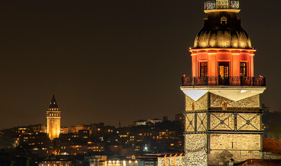 Fototapeta premium Kizkulesi is located off the coast of Salacak neighborhood in Üsküdar district, at the southern entrance of the Bosphorus. It literally means 