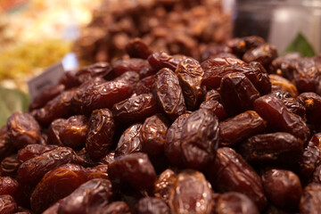sweet dried dates on the counter in market