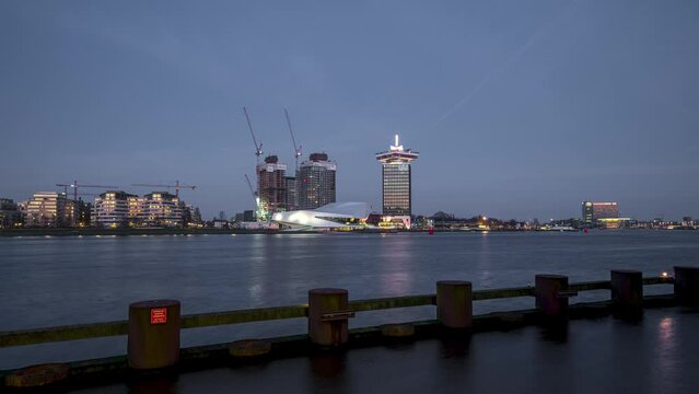 4k timelapse of the Amsterdam adam tower at sunset and blue hour
