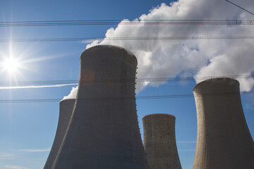 Dukovany Nuclear Power Plant in the Czech Republic, Europe. Smoke cooling towers. There are clouds...