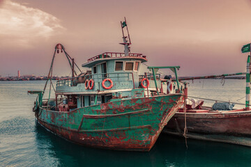 A boat docked in jazan, Saudi Arabia
