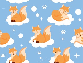Seamless pattern with foxes