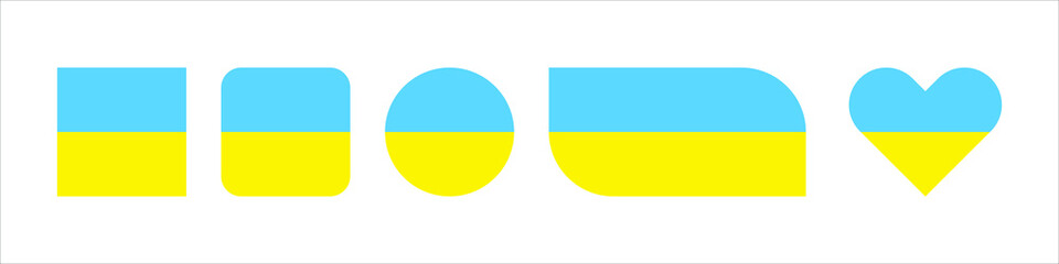 Miscellaneous badges with Ukrainian flag. Ukrainian colors are blue and yellow. Vector icons isolated on white background.