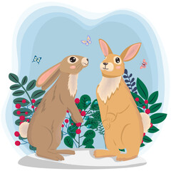 rabbit on plant background flat design
