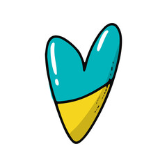 Ukrainian flag in a heart shape. Ukraine flag. Sticker, doodle, print, clipart. EPS 10