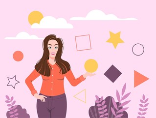 Woman with geometric shapes