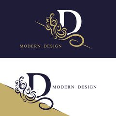 Vintage monogram with letter D. Calligraphic art  Logo. luxurious Drawn Emblem for Business Card, Book Design, Brand Name, Jewelry, Restaurant, Boutique. Creative Elegant Template. Vector illustration