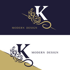 Vintage monogram with letter K. Calligraphic art  Logo. luxurious Drawn Emblem for Business Card, Book Design, Brand Name, Jewelry, Restaurant, Boutique. Creative Elegant Template. Vector illustration