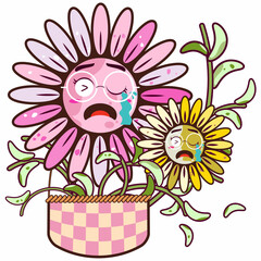sunflower crying in basket cartoon cute