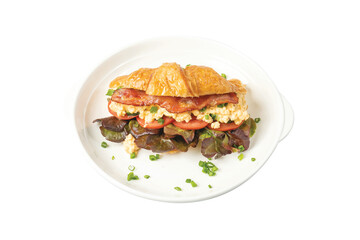 BLT bacon lettuce tomato sandwich croissant with scrambled egg