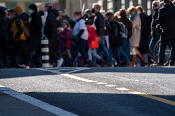 Up to 20’000 People with banners at Bern protesting Russian Aggression in Ukraine. Bern, Switzerland - 02.26.2022