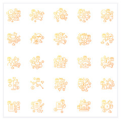 Universal basic income gradient icons set. Tax declaration, economic growth. Inequality and inflation. Global economy.Isolated vector illustrations.Suitable to banners, mobile apps and presentation