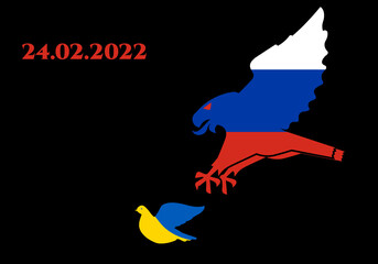 Russia in the form of evil eagle attacks Ukraine in the form of peaceful dove. Conception attack, aggression, occupation and genocide by a Russian Federation towards Ukraine. Save Ukraine from Russia.