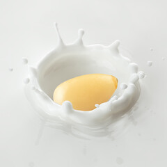 Pine nut falls into milk, yoghurt, sour cream, Splash