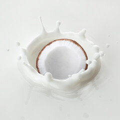 Coconut falls into milk, yoghurt, sour cream, Splash