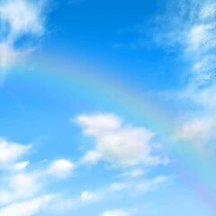 Naklejka na ściany i meble 雲のある虹のかかった青空の美しい初夏フレームシンプルな背景素材 