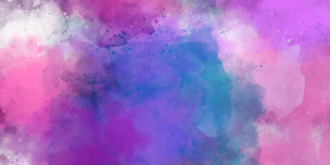 Bright violet and magenta neon watercolor background. Paper textured aquarelle canvas for creative design. Abstract cosmic purple ink texture water color paint illustration.