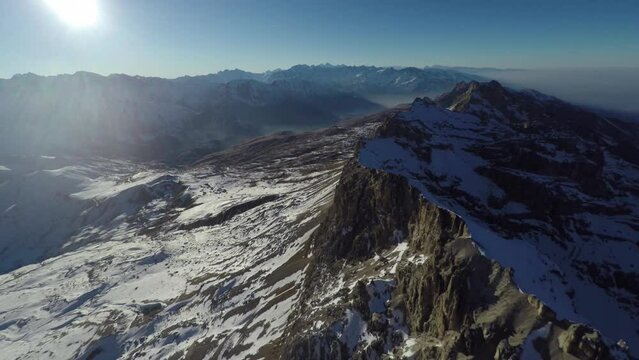 Caucasus, Ossetia. Alagir Gorge. Views to the west over the crest of Mount Kionkhokh.