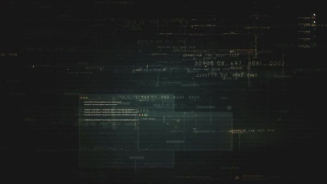 Futuristic cryptocurrency blockchain Matrix simulation of cryptographic hash mining concept, performing analytic computational. Loop Head Up Display background