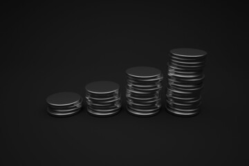 Stacking coins with a graph of profit on white background studio shot 3d render